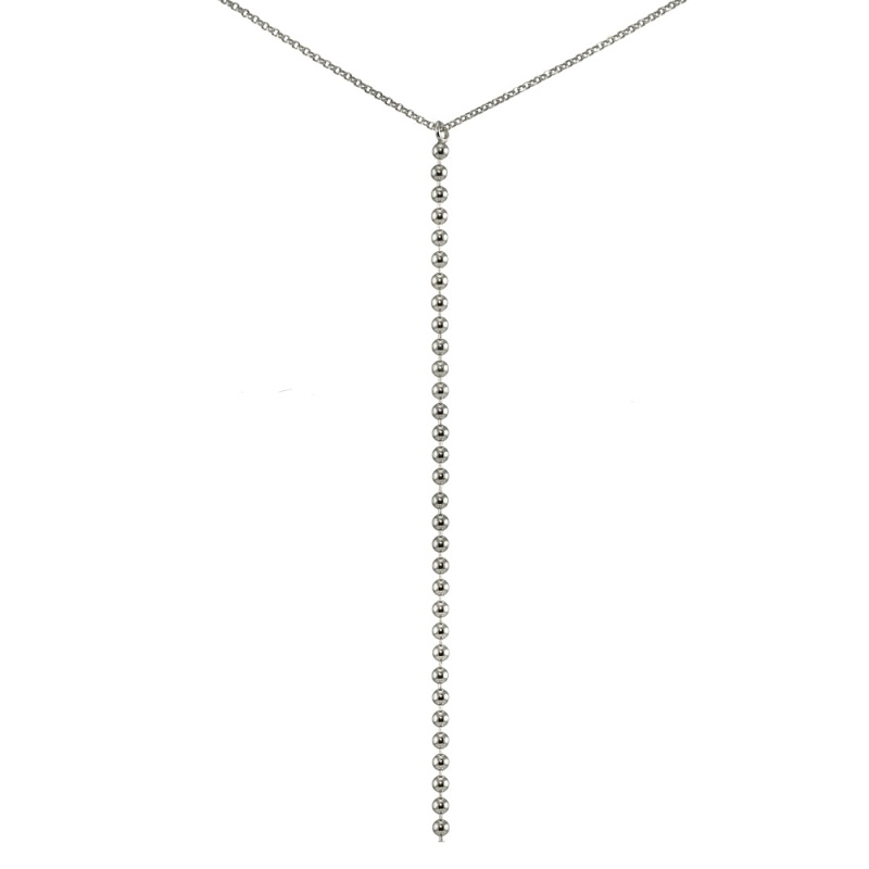 Sterling Silver Italian Ball Beads Chain Lariat Drop Y Necklace