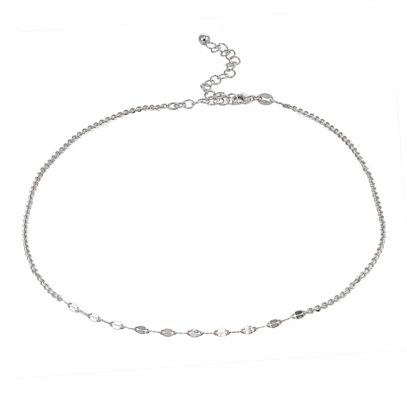 Sterling Silver Cable With Fashion Link Italian Chain Choker Necklace