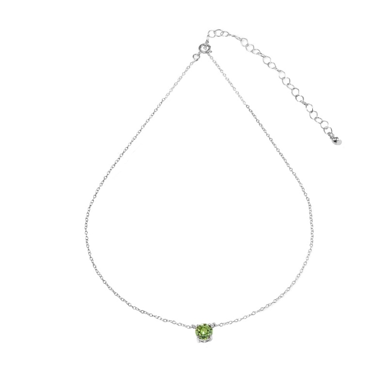 Sterling Silver Light Green Solitaire Choker Necklace Set With Swarovski Crystals