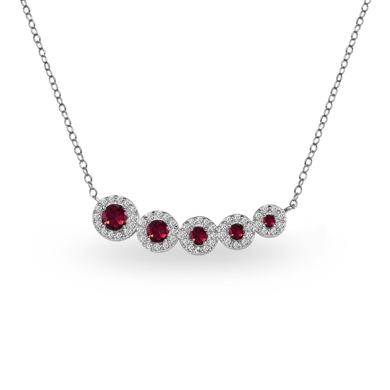 Sterling Silver Created Ruby Graduated Journey Necklace With White Topaz Accents