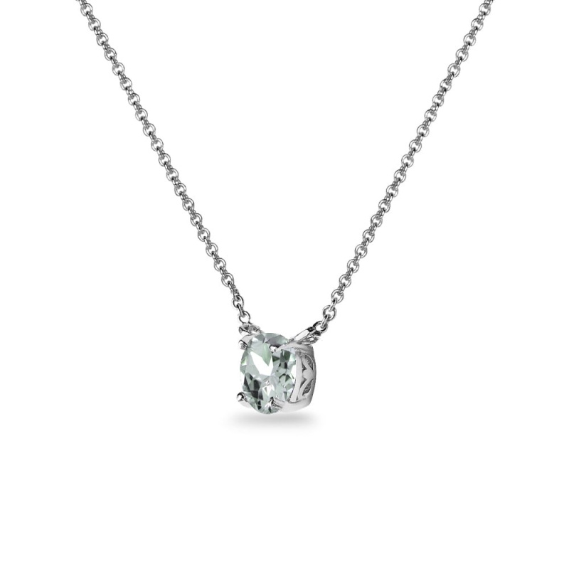 Sterling Silver Light Aquamarine 7X5mm Oval-Cut Dainty Choker Necklace