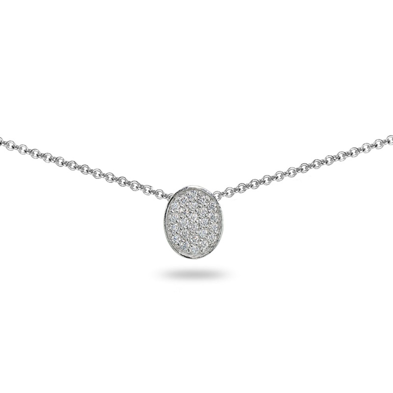Sterling Silver Cubic Zirconia Oval Pave Dainty Choker Necklace