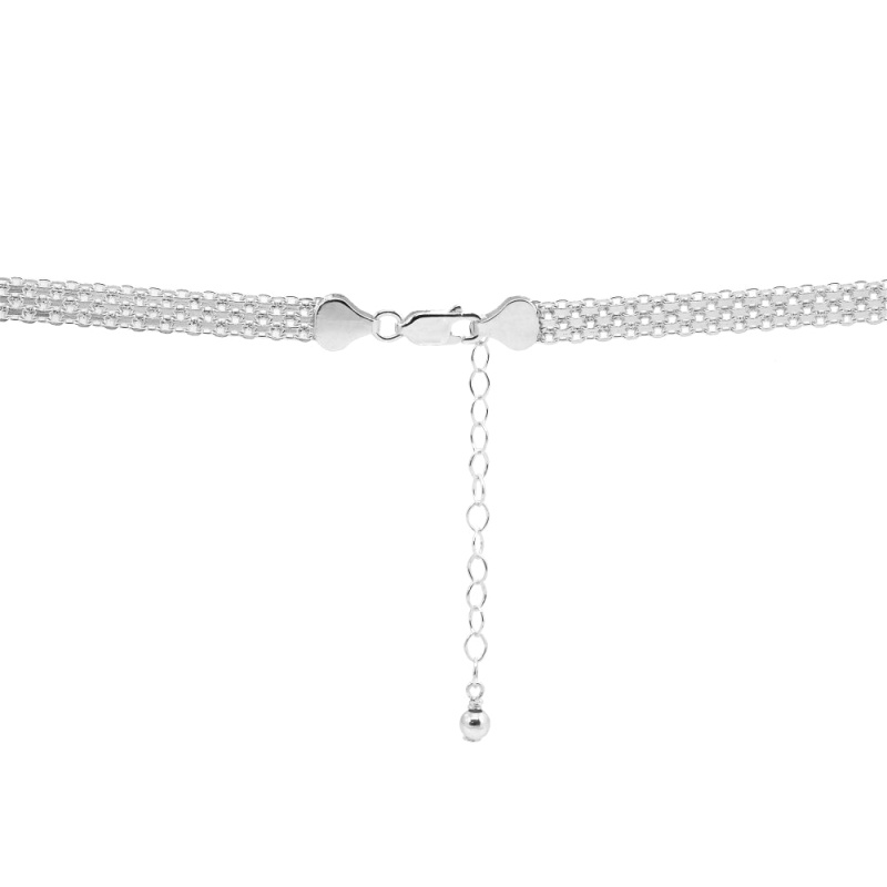 Sterling Silver Polished Curved Bar Tube Clavicle Mesh Chain Necklace
