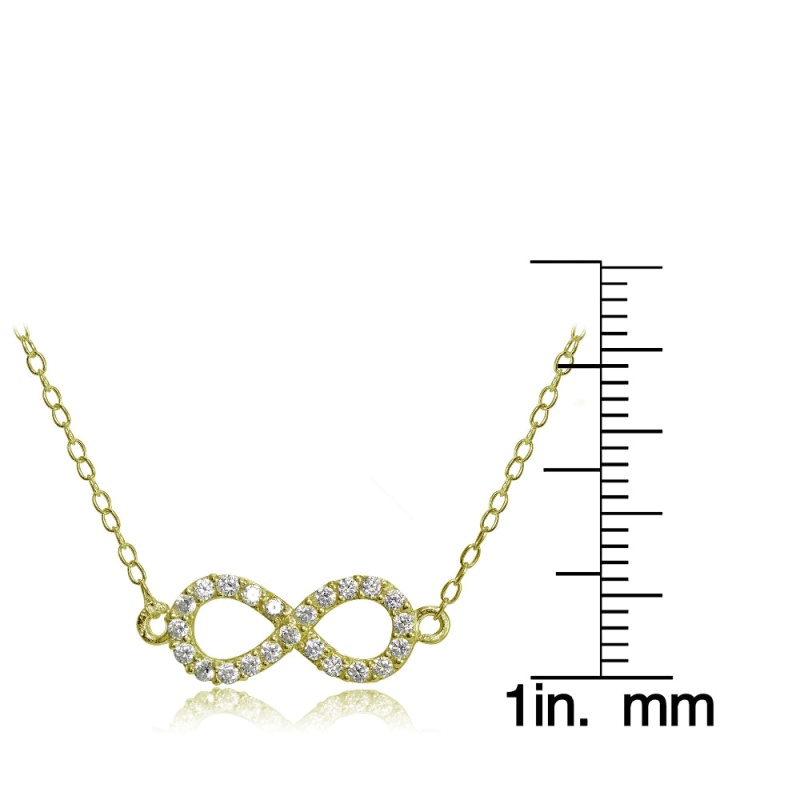 Yellow Gold Flashed Sterling Silver Cubic Zirconia Small Infinity Necklace
