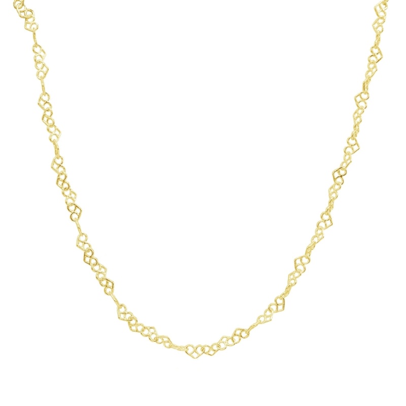 Yellow Gold Flashed Sterling Silver 3.5Mm Intertwining Hearts Link Chain Necklace, 30 Inches
