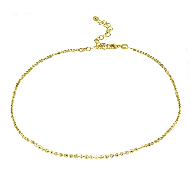 Yellow Gold Flashed Sterling Silver Faceted Beads Italian Chain Choker Necklace