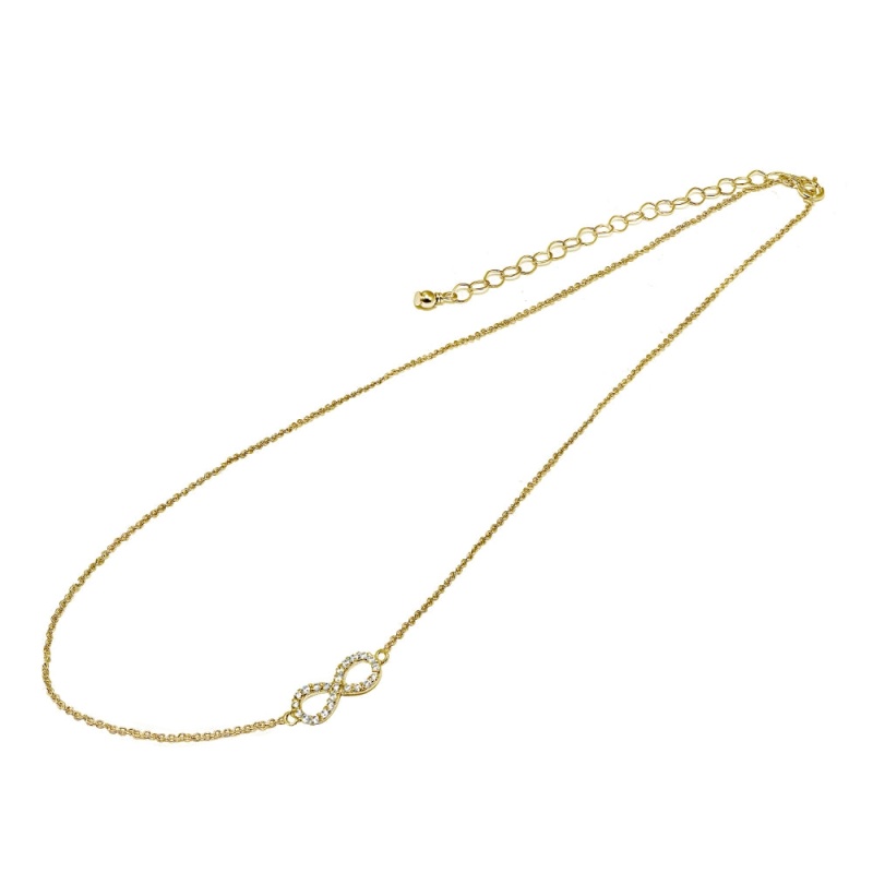 Yellow Gold Flashed Sterling Silver Cubic Zirconia Infinity Figure 8 Sideways Chain Necklace, 16" + Extender
