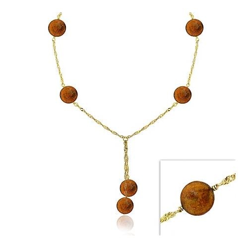 18K Gold Over Sterling Silver Freshwater Cultured Copper Coin Pearl Lariat Necklace