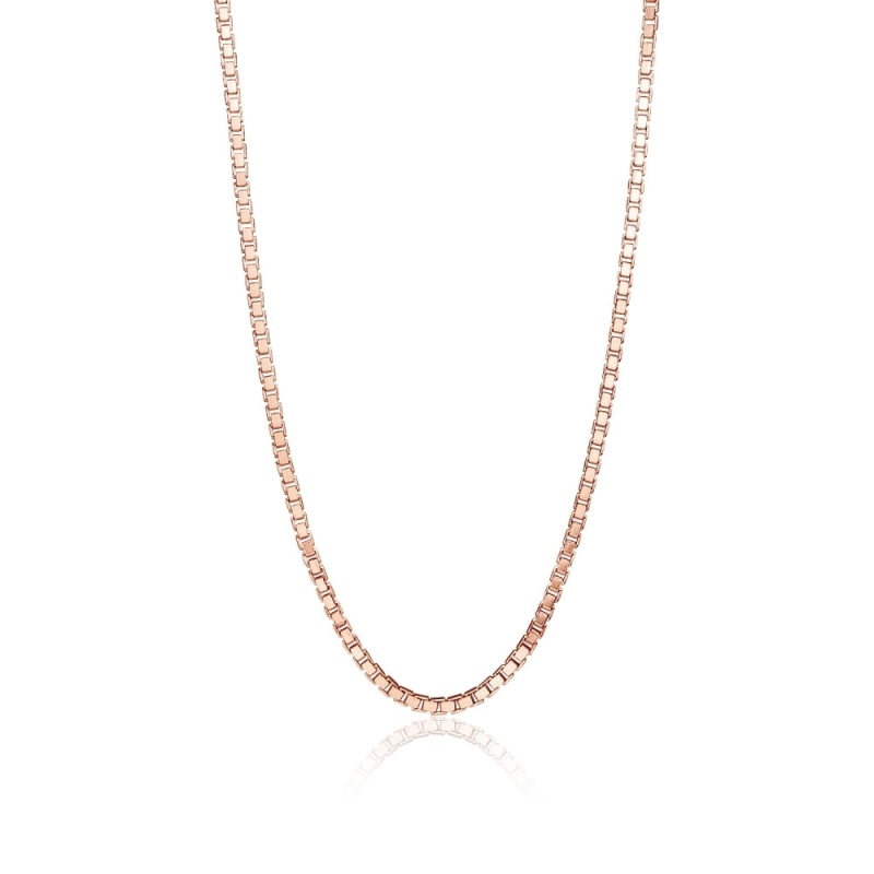 Rose Gold Flashed Sterling Silver 1.3Mm Box Chain Dainty Necklace, 16 Inches