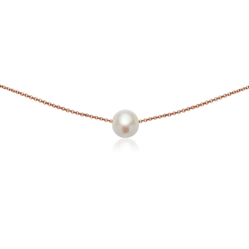 Rose Gold Flashed Sterling Silver Freshwater Cultured Pearl Semi-Round Ball Dainty Choker Necklace