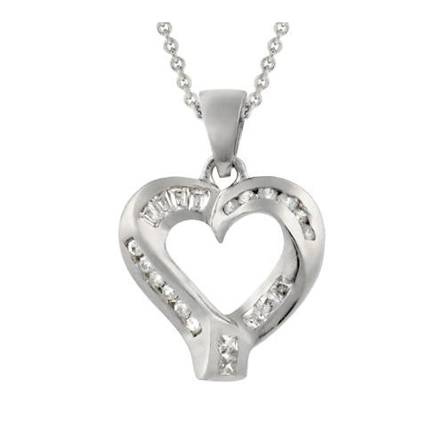Sterling Silver & Cz Modern Polished Heart Pendant