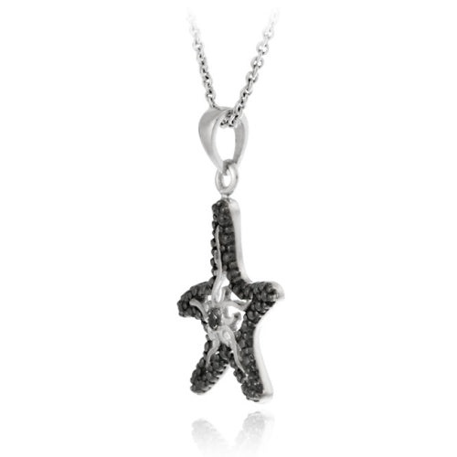 Sterling Silver Black Diamond Accent Starfish Pendant