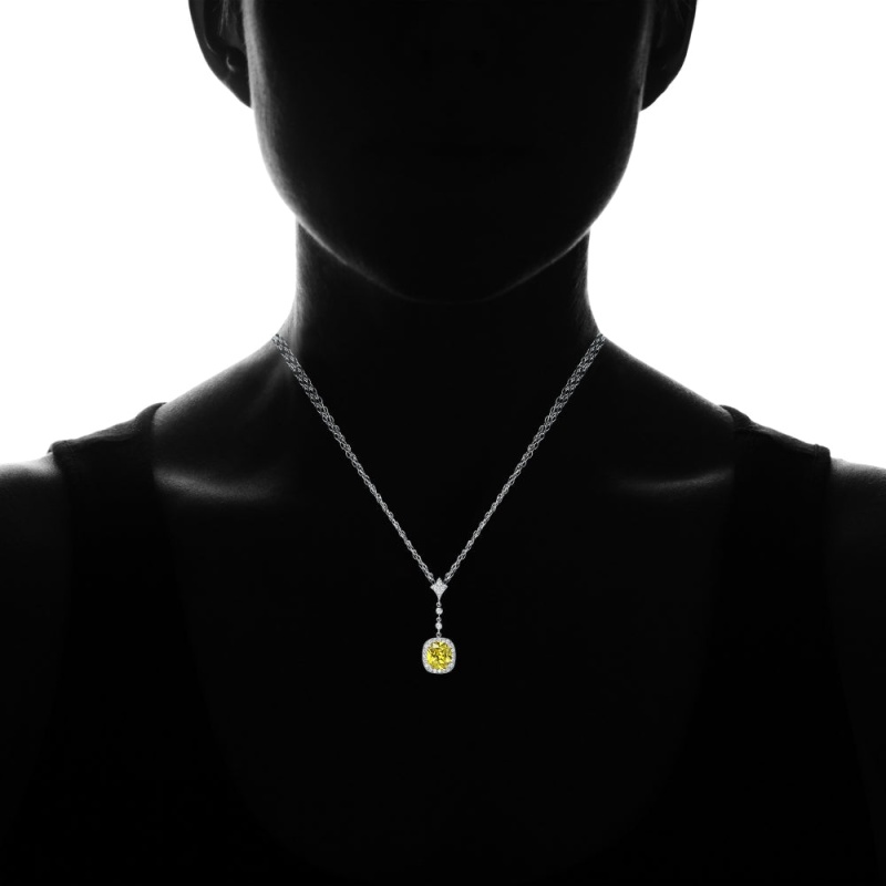 Sterling Silver Yellow Cubic Zirconia Cushion-Cut Fleur De Lis Evening Statement Y Necklace