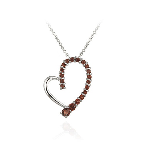 Sterling Silver Garnet Floating Open Heart Journey Pendant