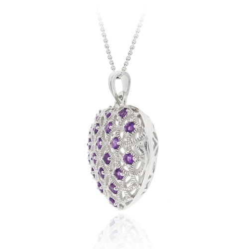 Sterling Silver Genuine Amethyst Puffed Heart Pendant