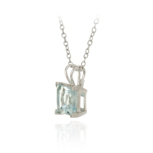 Sterling Silver 2.15Ct Tgw Blue Topaz 7Mm Square Solitaire Pendant, 18"