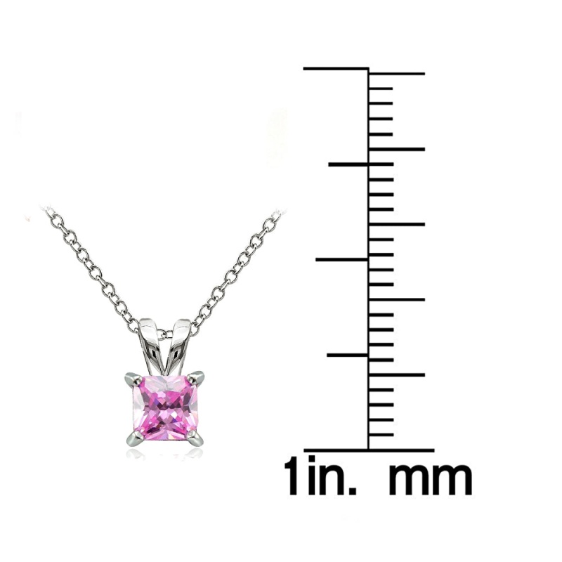 Sterling Silver 2Ct Light Pink Cubic Zirconia 7Mm Square Solitaire Necklace