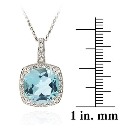 Sterling Silver 7&1/2Ct Blue Topaz & Cz Pendant