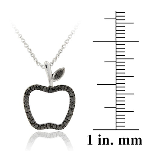 Sterling Silver Black Diamond Accent Apple Slide Pendant