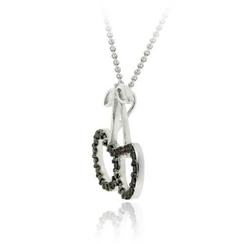 Sterling Silver Black Diamond Accent Cherries Slide Pendant