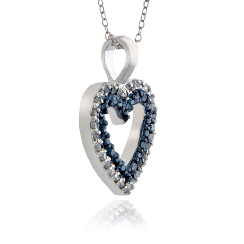 Sterling Silver 1/2Ct Tdw Blue And White Diamond Heart Necklace (I2-I3)