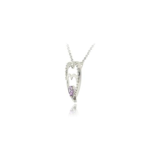 Sterling Silver Amethyst & Diamond Accent Double Open Heart Pendant