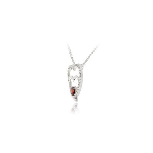 Sterling Silver Garnet & Diamond Accent Double Open Heart Pendant