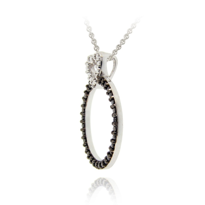 Sterling Silver Black Diamond Accent Heart On Circle Pendant