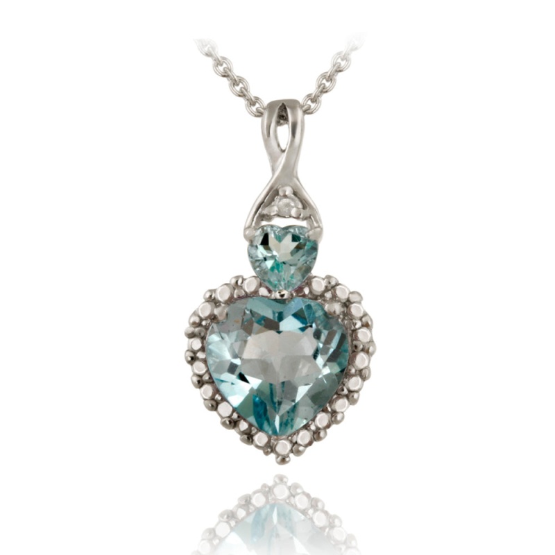 Sterling Silver Blue Topaz & Diamond Accent Heart Pendant