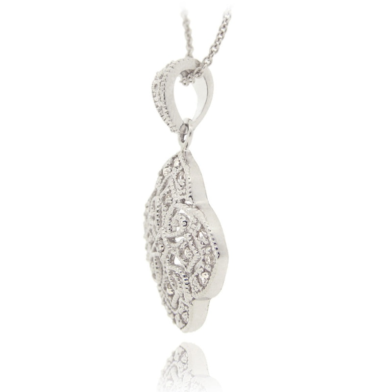 Sterling Silver Cz Filigree Flower Necklace