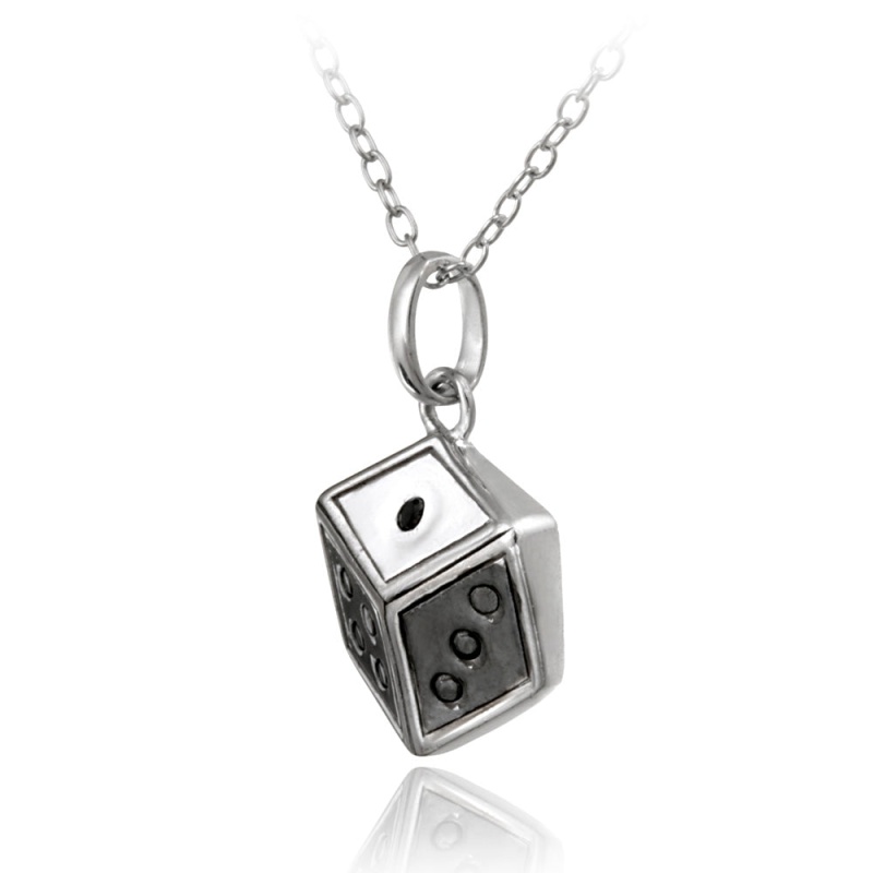 Sterling Silver Black Diamond Accent Dice Necklace