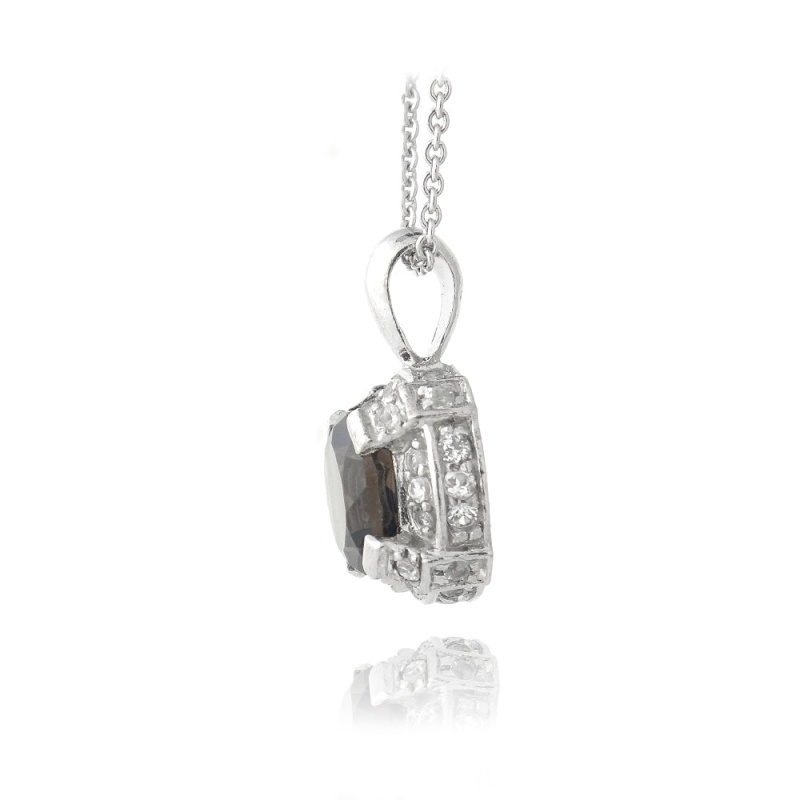 Sterling Silver 3.4Ct Tgw Smokey Quartz & White Topaz Round Necklace