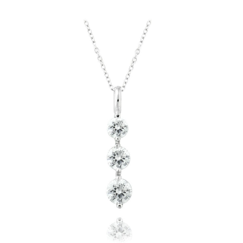 Sterling Silver Cz Past Present Future 3-Stone Necklace