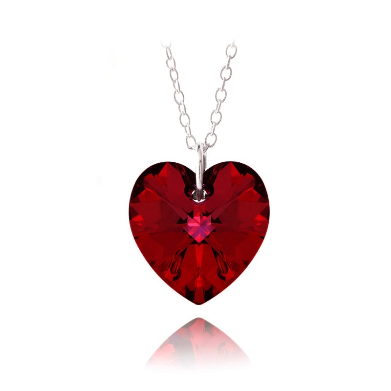 Sterling Silver Red Heart Pendant Necklace Made With Swarovski Crystals