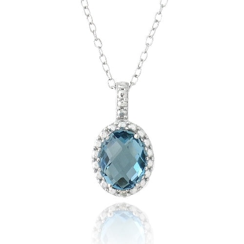 Sterling Silver 1.5Ct London Blue Topaz & Diamond Accent Oval Necklace