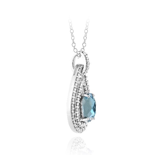 Sterling Silver 1.5Ct London Blue Topaz & Diamond Accent Double Teardrop Necklace