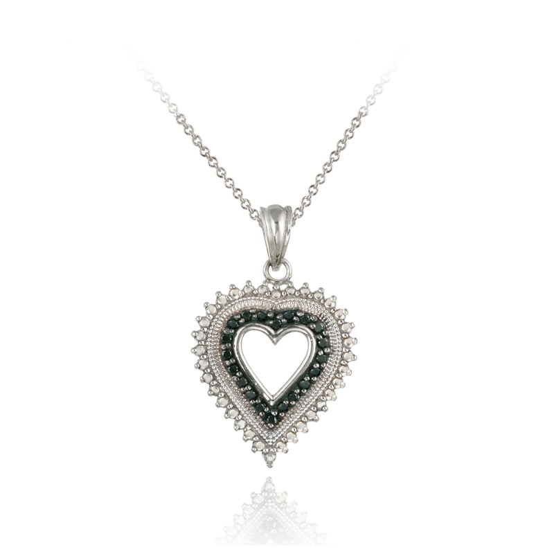 Sterling Silver 1/5Ct Black Diamond Open Heart Necklace