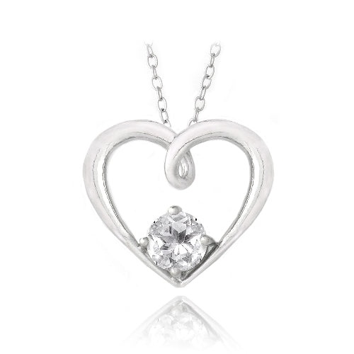 Sterling Silver 1Ct White Topaz Open Heart Neckace