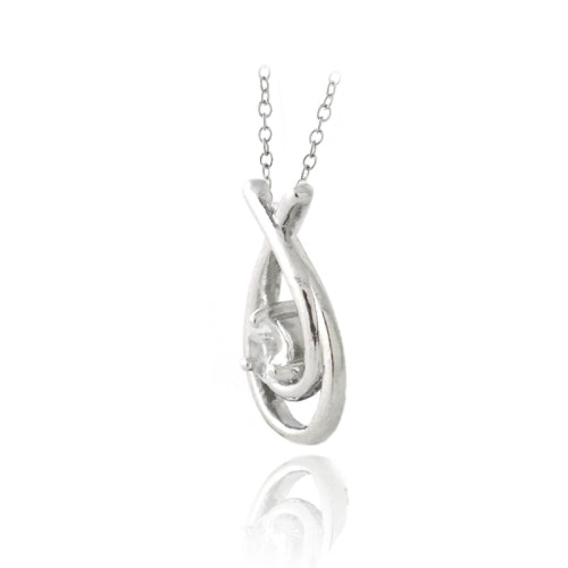 Sterling Silver 1/2Ct White Topaz Double Teardrop Necklace