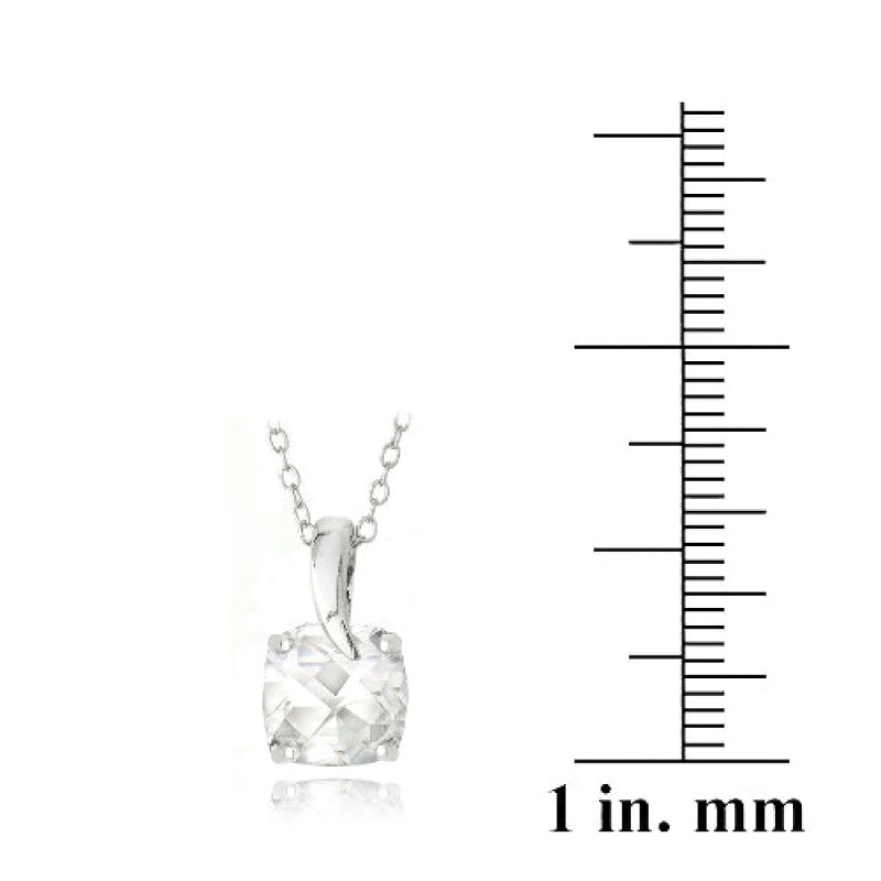 Sterling Silver 3.35Ct White Topaz Cushion Cut Curve Necklace