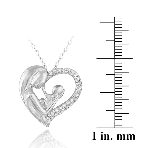 Sterling Silver Cz Mother Holding Baby Heart Necklace