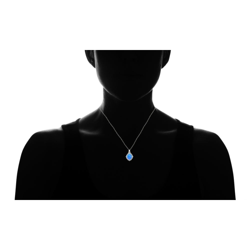 Sterling Silver Diamond Accent Created Blue Opal & Light Blue Topaz Oval Necklace