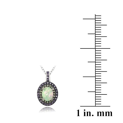 Sterling Silver Created White Opal, Amethyst & Peridot Oval Necklace