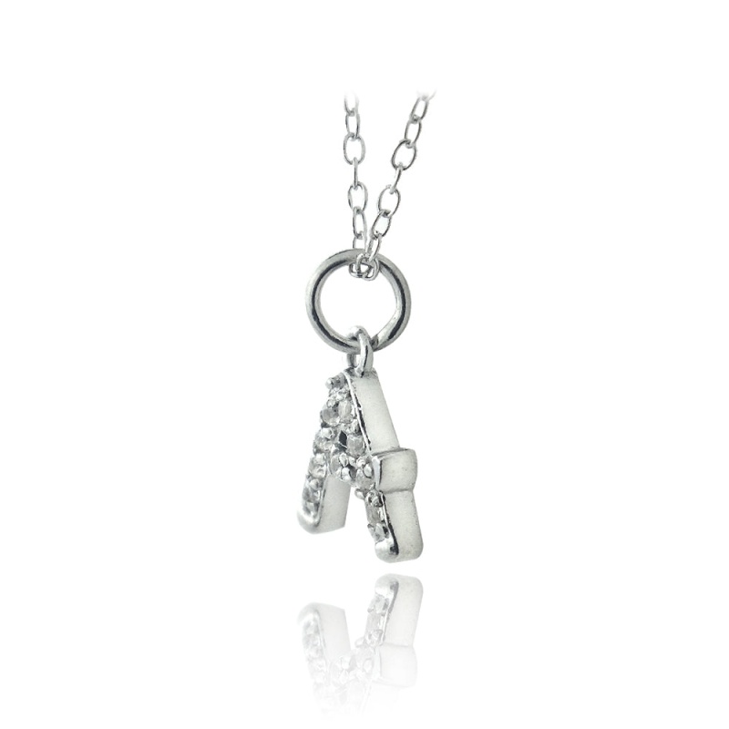 Sterling Silver Cz A Initial Necklace