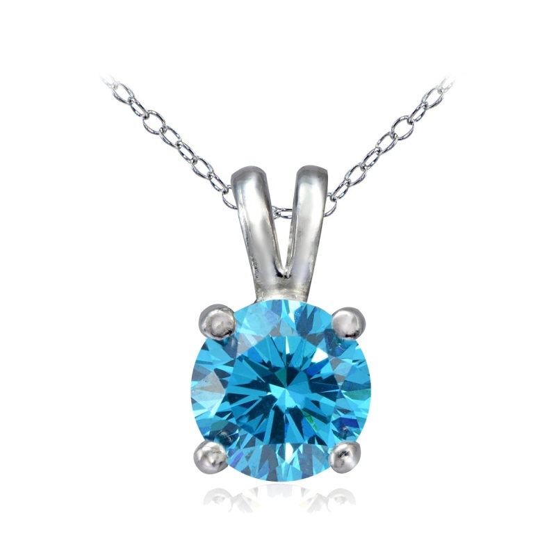 Platinum Plated Sterling Silver 100 Facets Blue Cubic Zirconia Necklace (1Cttw)