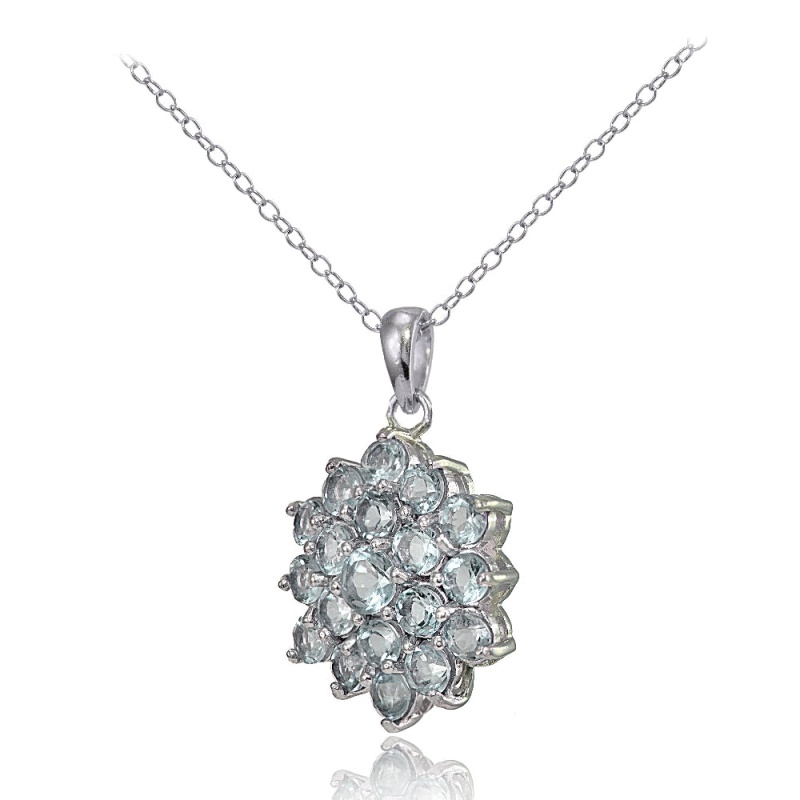 Sterling Silver Aquamarine Flower Necklace