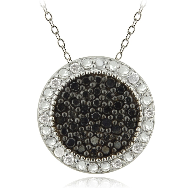 Sterling Silver 1/2Ct Black & White Diamond Circle Necklace