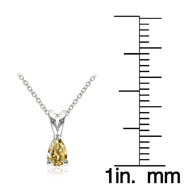 Sterling Silver Citrine 6X4mm Teardrop Solitaire Necklace