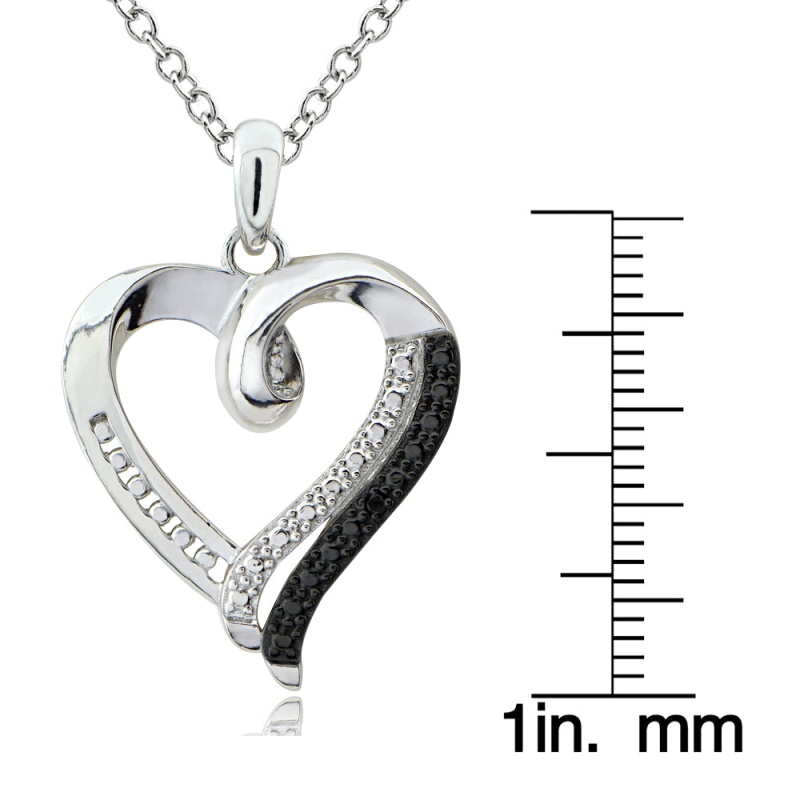 Sterling Silver Black Diamond Accent Open Heart Necklace