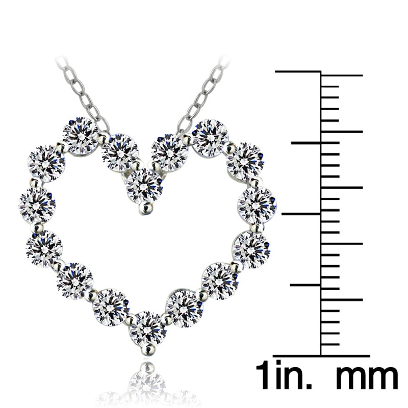 Platinum Plated Sterling Silver 3Ct Aaaaa Cubic Zirconia Heart Necklace
